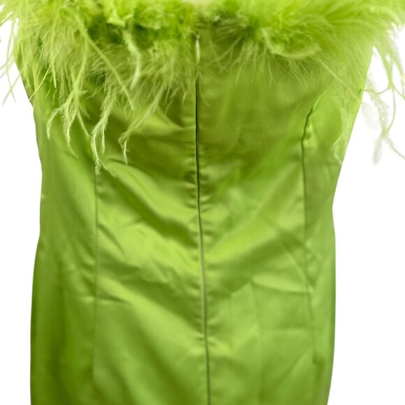 Boohoo Occasion Lime Green Feather Trim Off the Shoulder Mini Dress - Picture 5 of 8